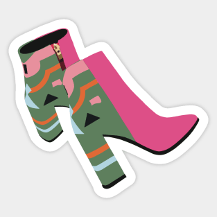 Trendy leather pink and green ankle boots with modern detail Sticker